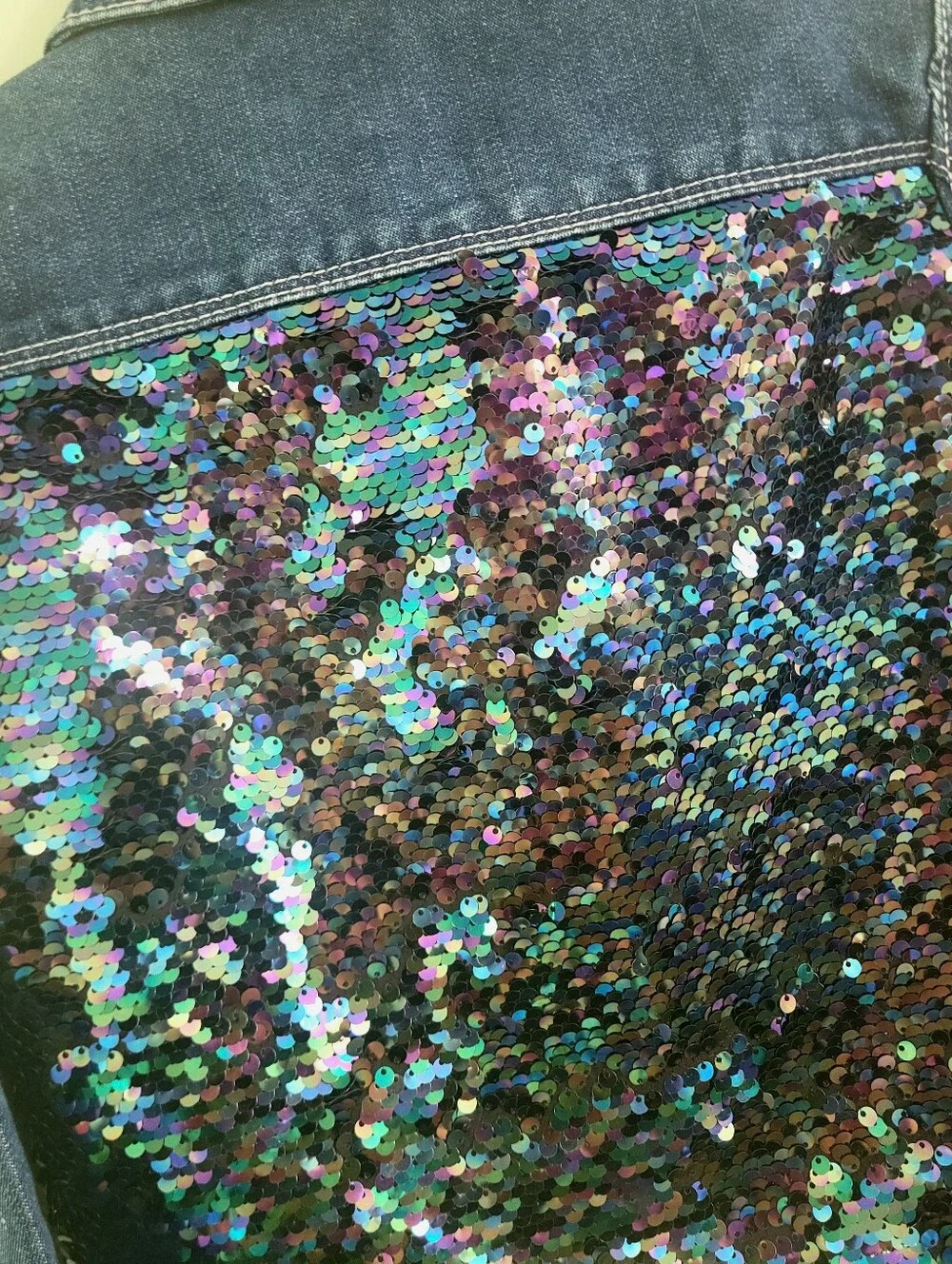 Girls Shimmering Sequin Appliqué Back Denim Jacket Size 7